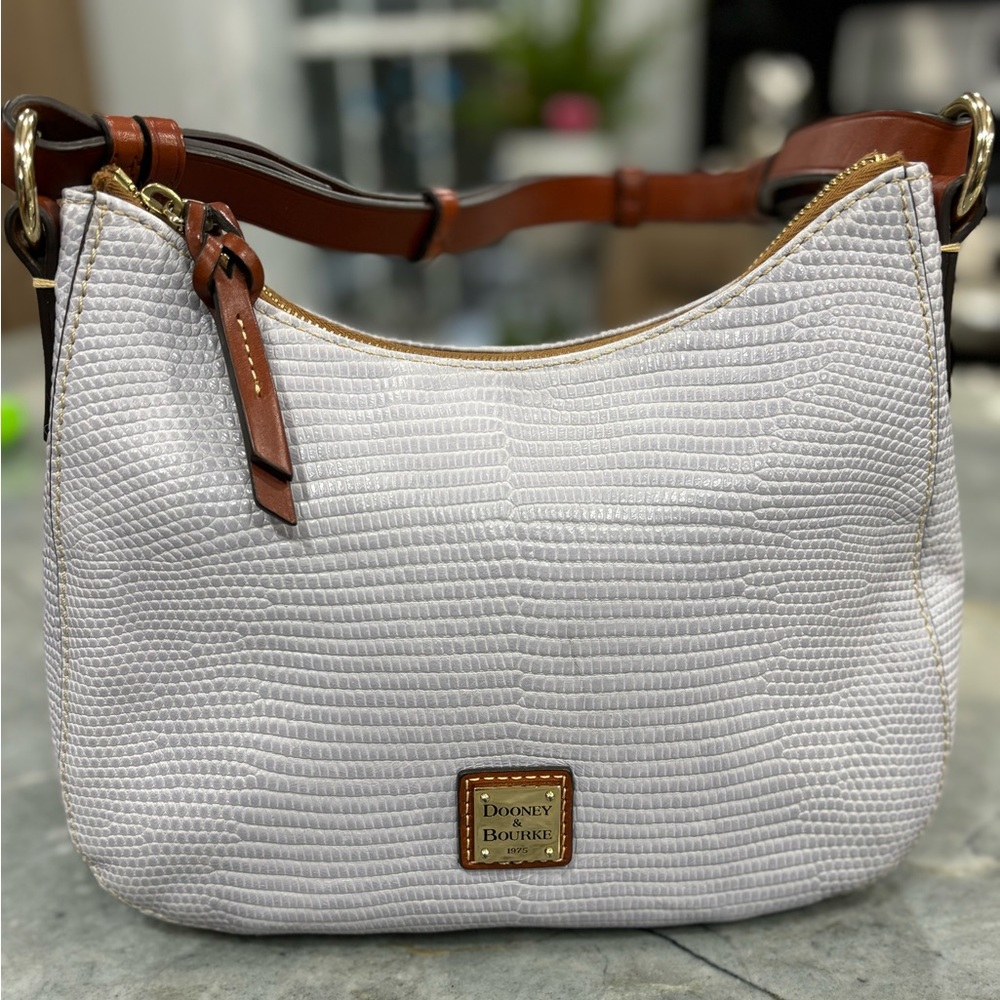 Dooney and Bourke light violet gray reptile embossed  leather shoulder bag EUC